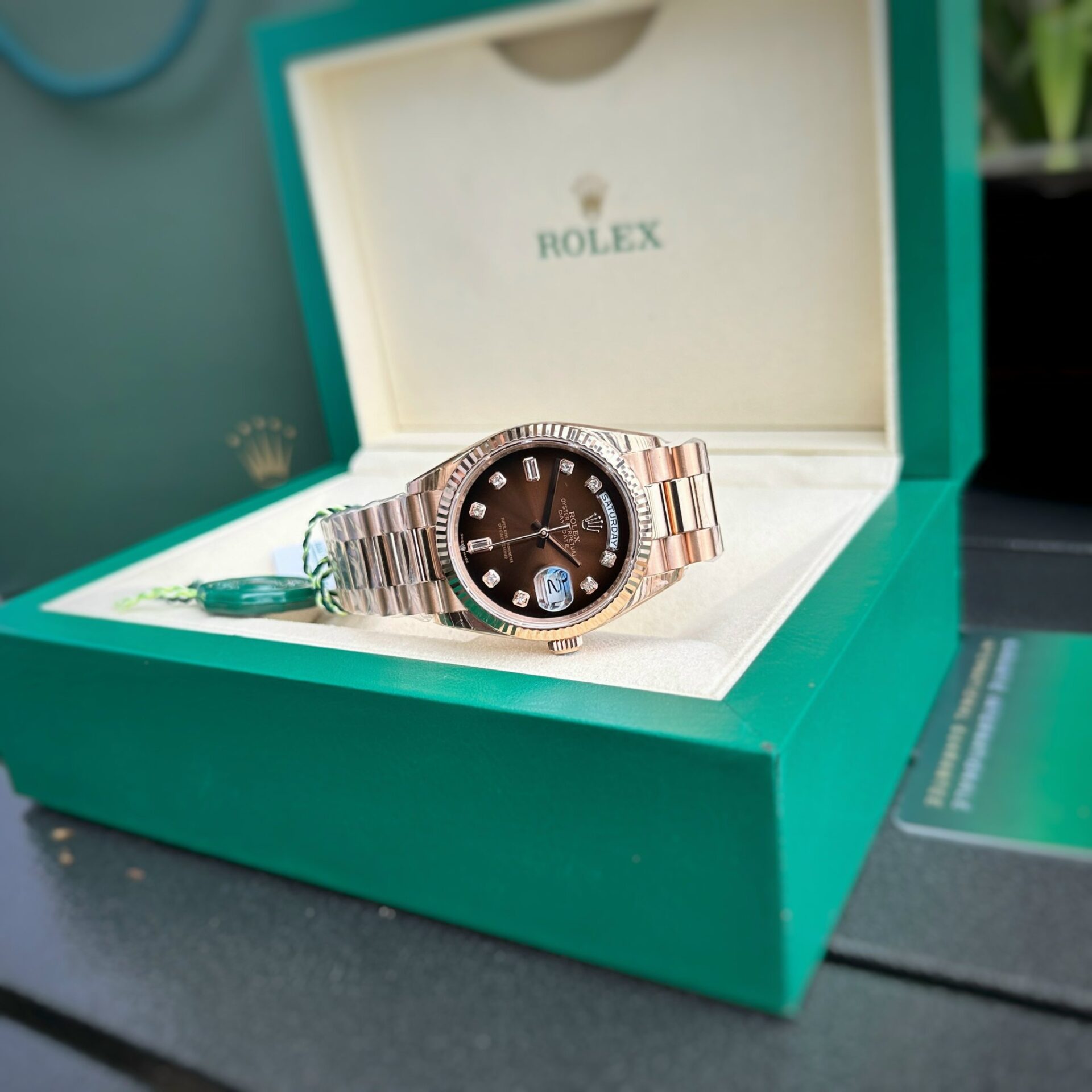 Rolex Day-Date RG Plated Chocolate Dial Diamonds 36mm Replica