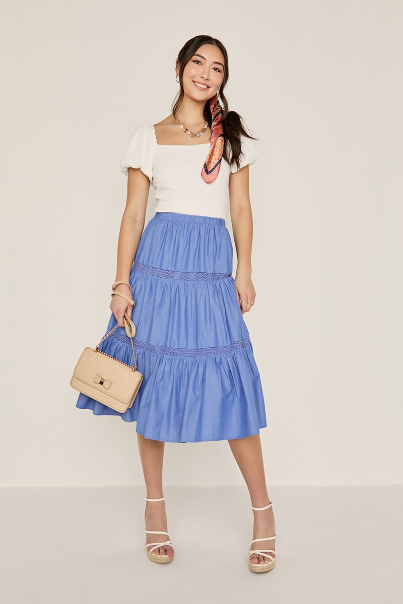 Lana Crochet Tiered Midi Skirt