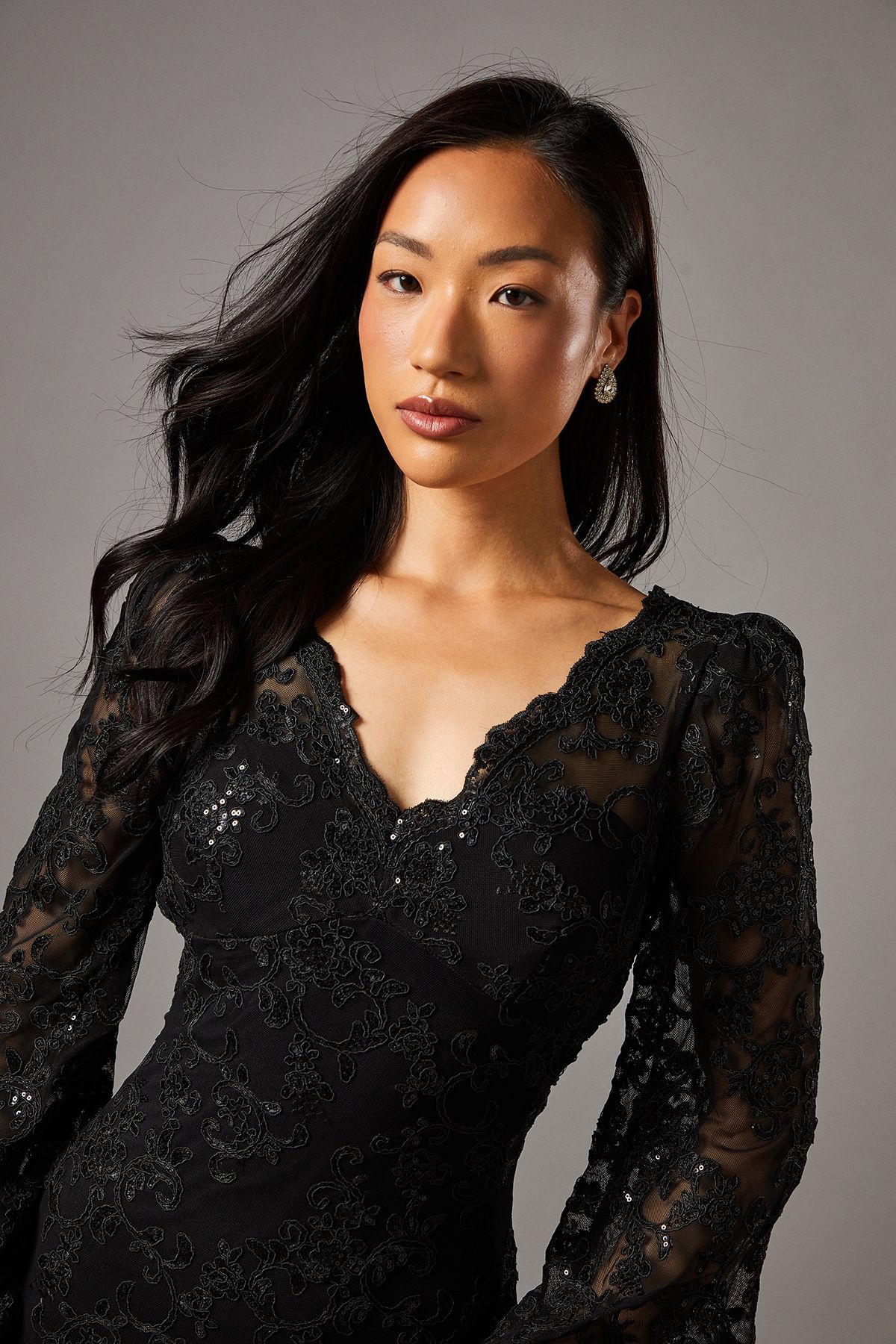 Coast V Neck Lace Long Sleeve Maxi Dress