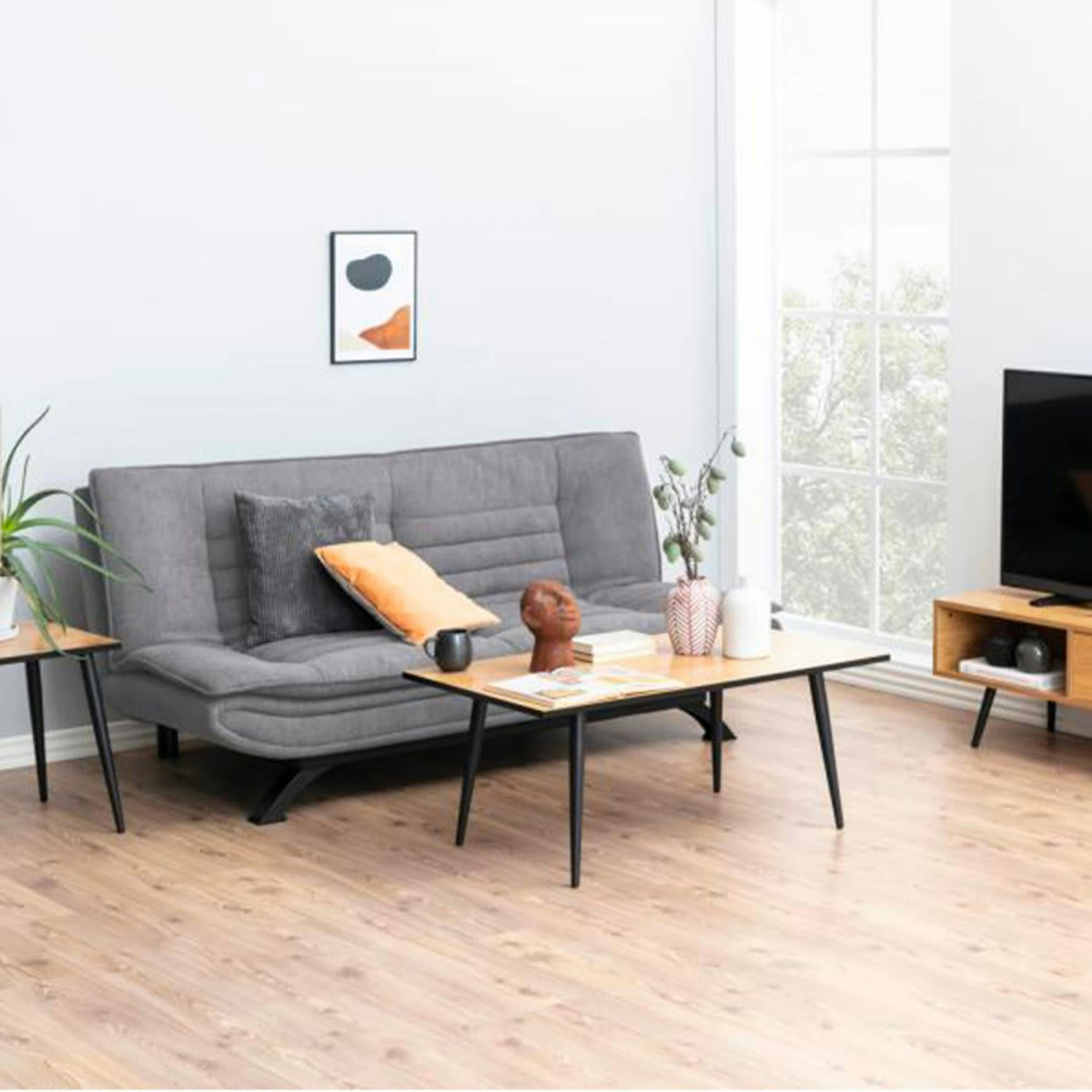 FATO - Canapé convertible design en tissu gris gris ciment