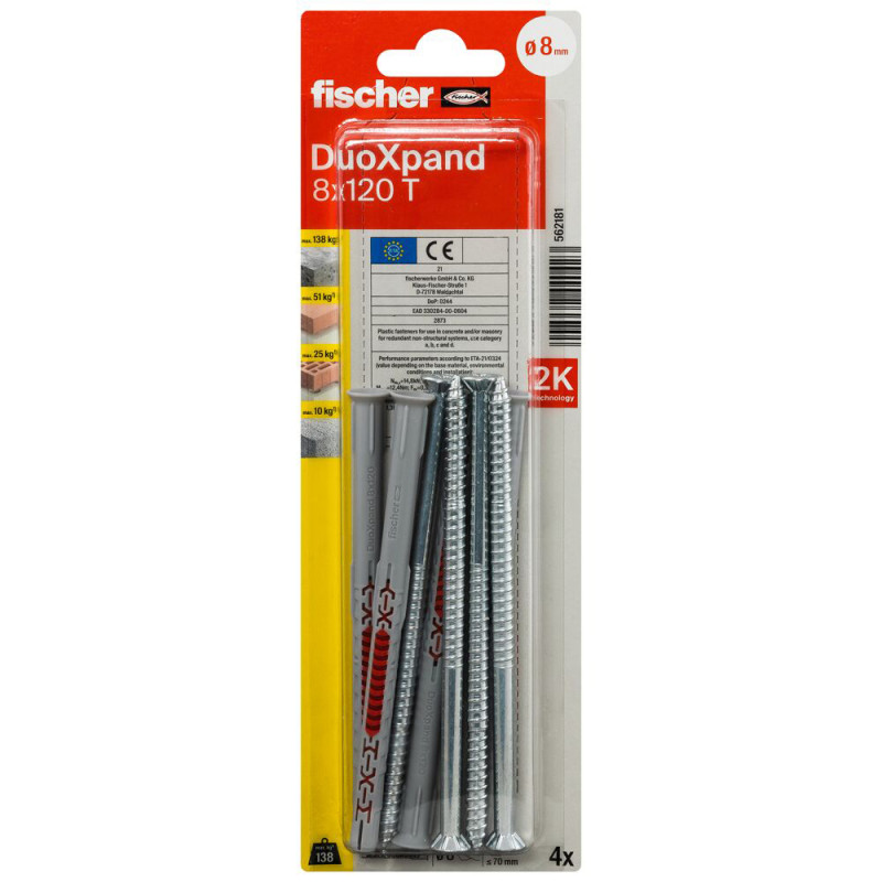 Cheville DuoXpand en nylon avec vis à tête fraisée Ø 8 x 120mm 4 pièces