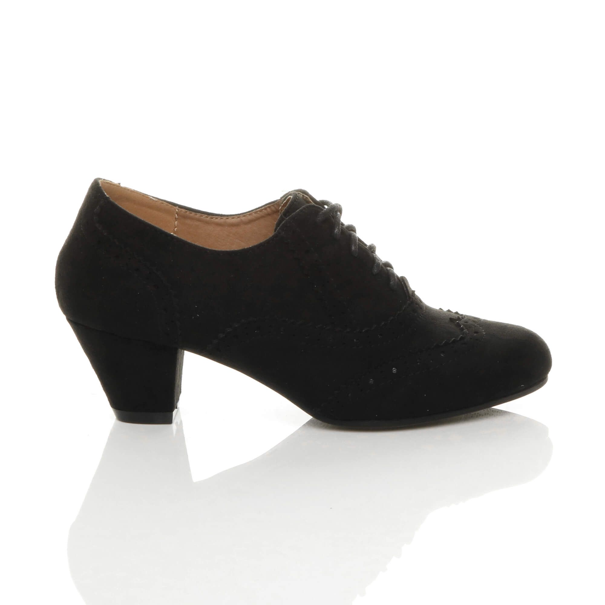 AJVANI Mid Cuban Heel Brogue Ankle Boots