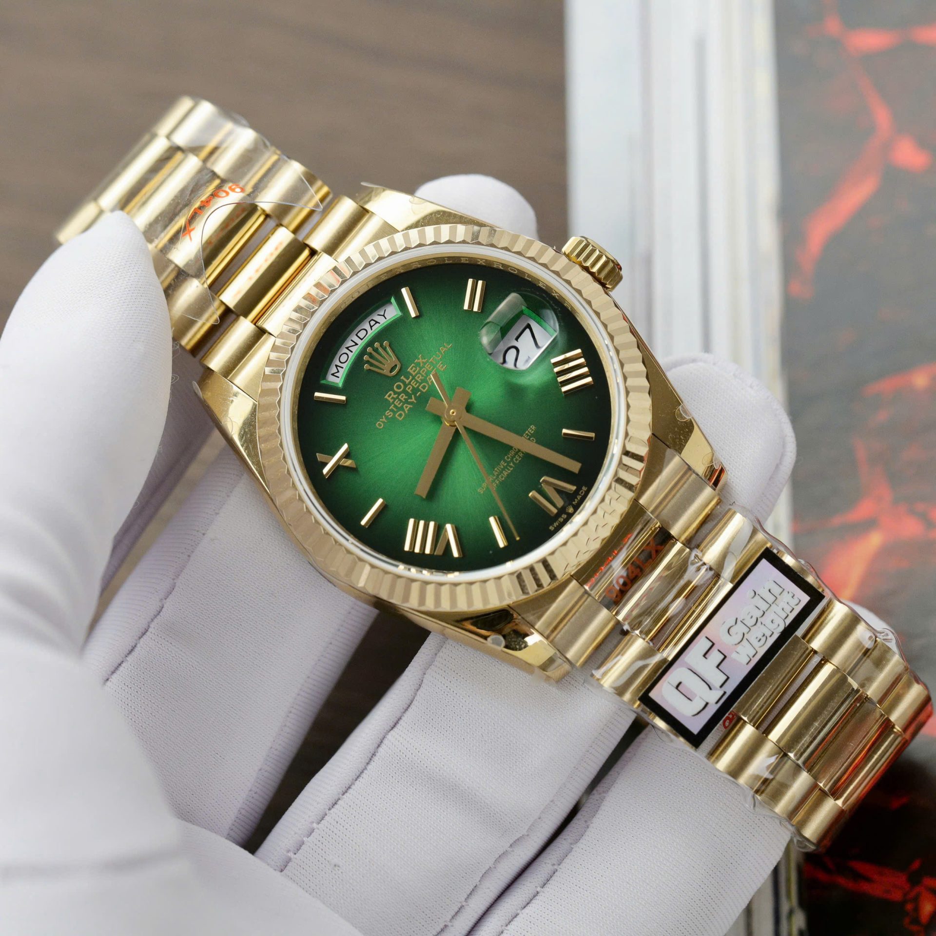 Rolex Day-Date 128238 YG Plated Ombre Green Dial 36mm Super Clone