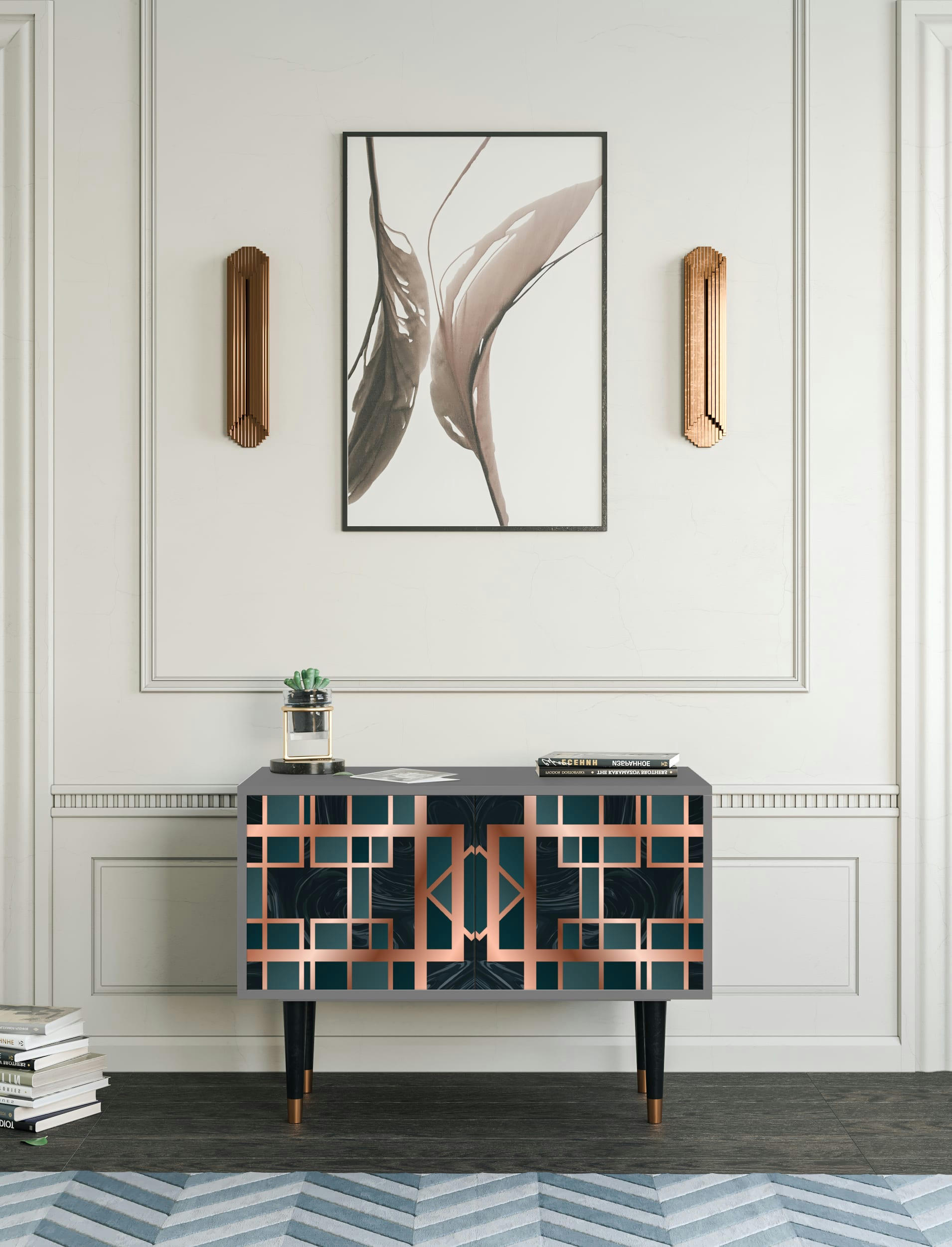 EMERALD METRO - Buffet bas  bleu-vert 2 portes L 94 cm