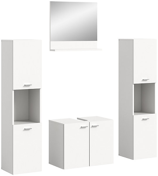 Boston - Ensemble de 4 meubles de salle de bains (L/H/P : 137x186x33 cm) en mélaminéblanc, vasque non incluse