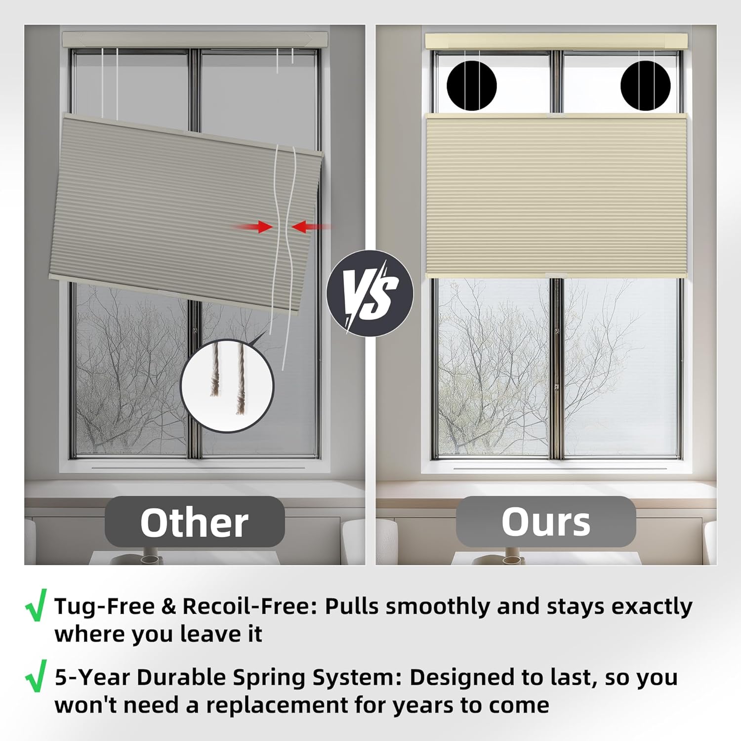 BERISSA Top Down Bottom Up Cordless Cellular Shades No Tools No Drill Blinds for Windows Shades for Indoor Windows Easy to Install,52 W x 52 H ?100% Blackout Beige...