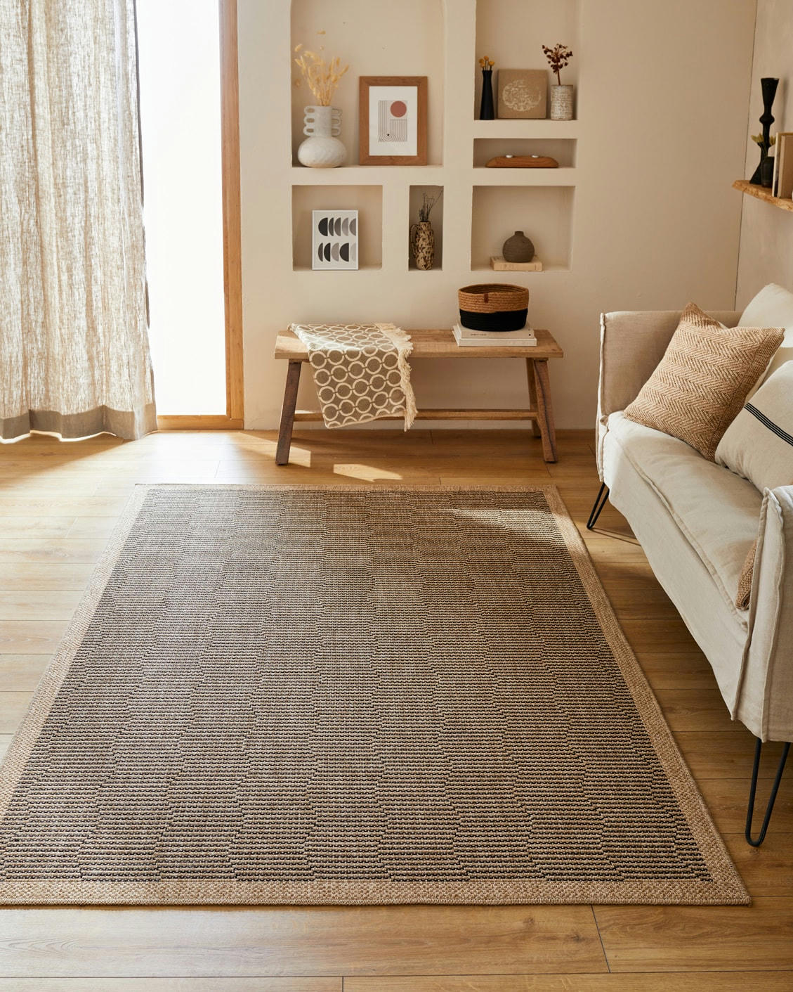 NATURE - Tapis polypropylène aspect jute bleu - 160x230 cm