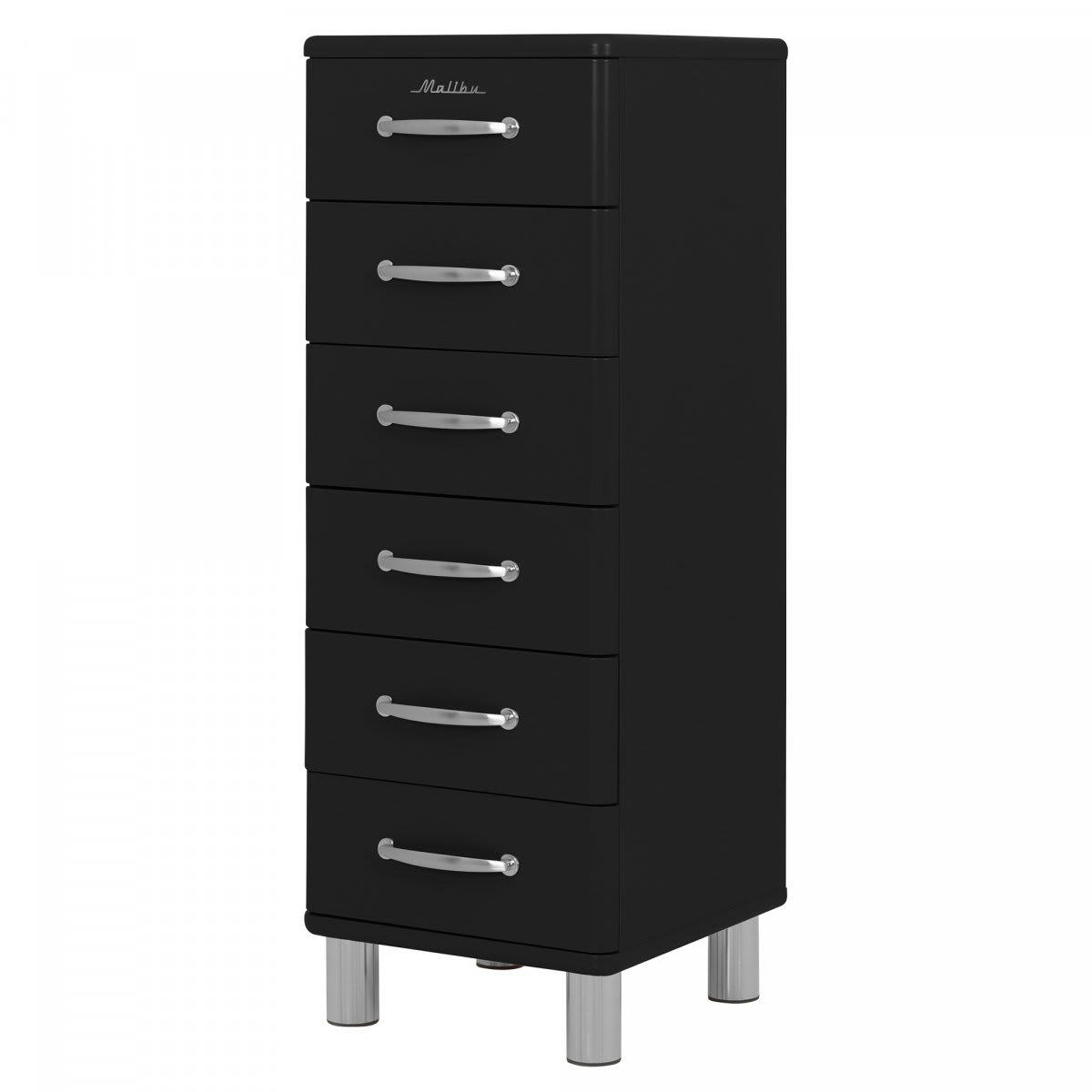 MALIBU - Commode haute 6 tiroirs style vintage noir