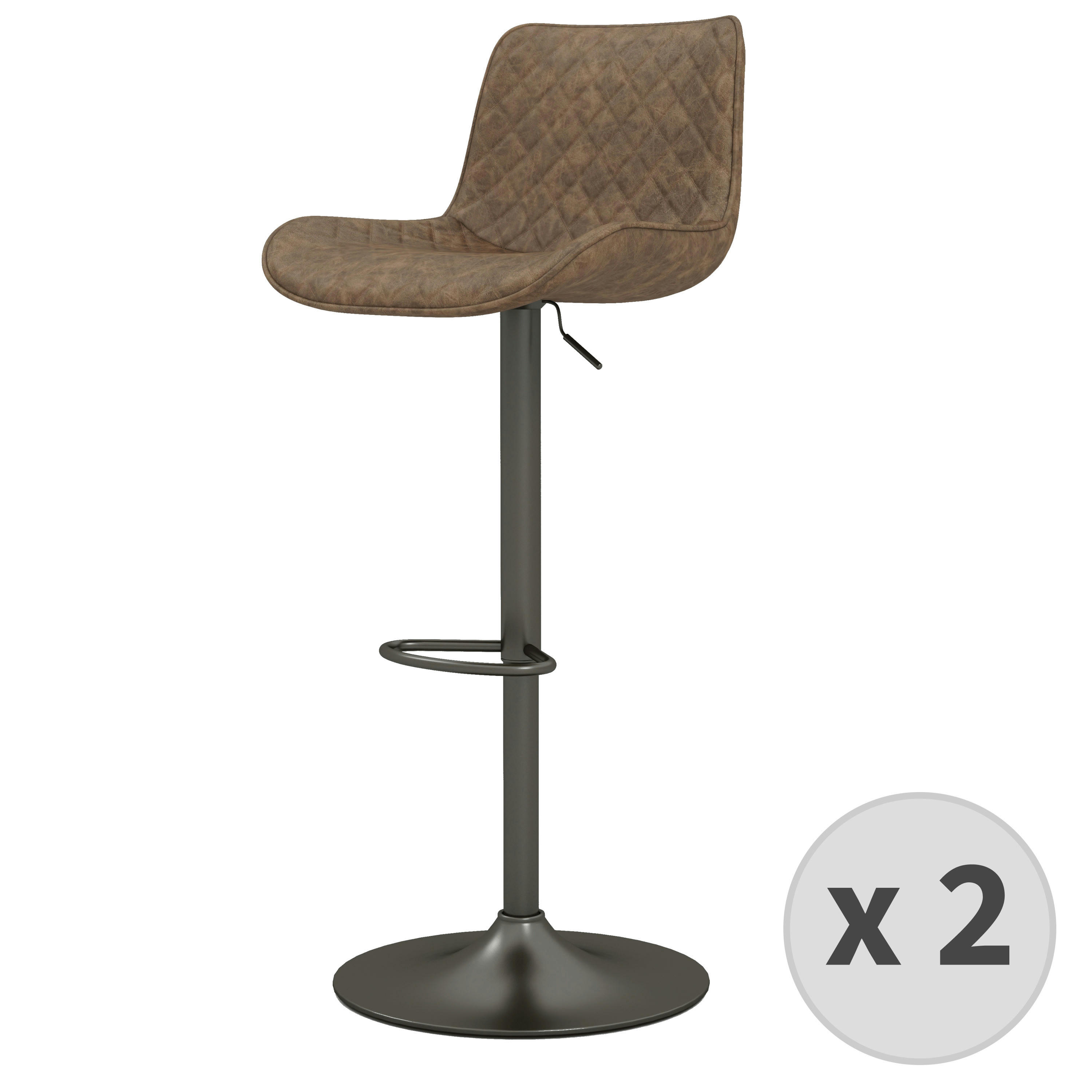 DINO - Tabouret de bar en cuir synthétique Marron-gris bronze (x2)