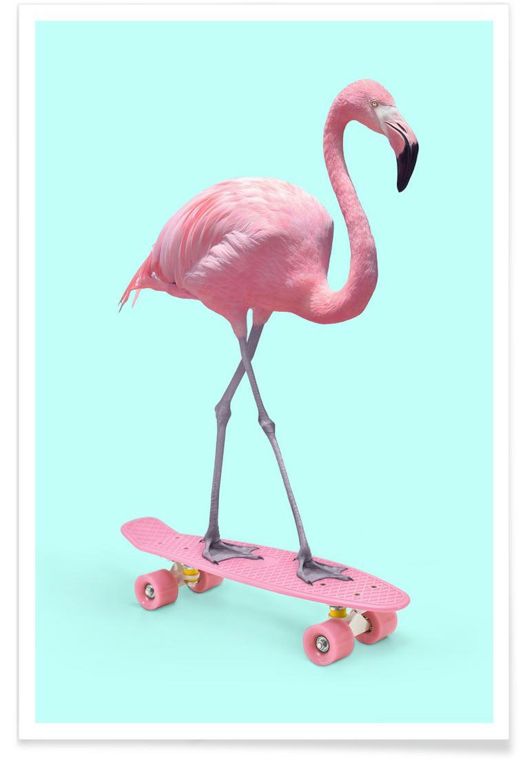 SKATE FLAMINGO - Affiche bleu & rose