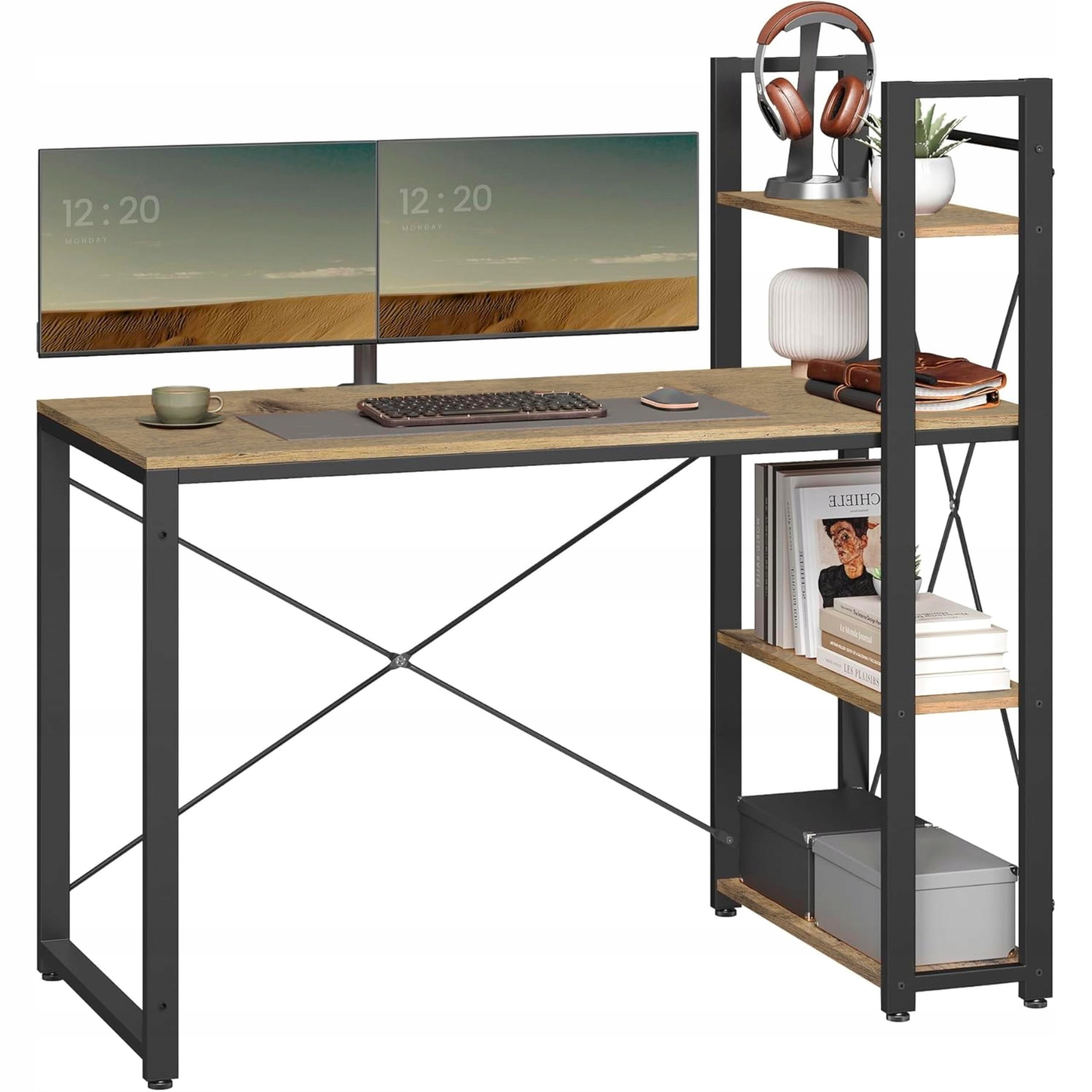 Biurko pod komputer z półkami gamingowe industrialny loft rustykalny regał
