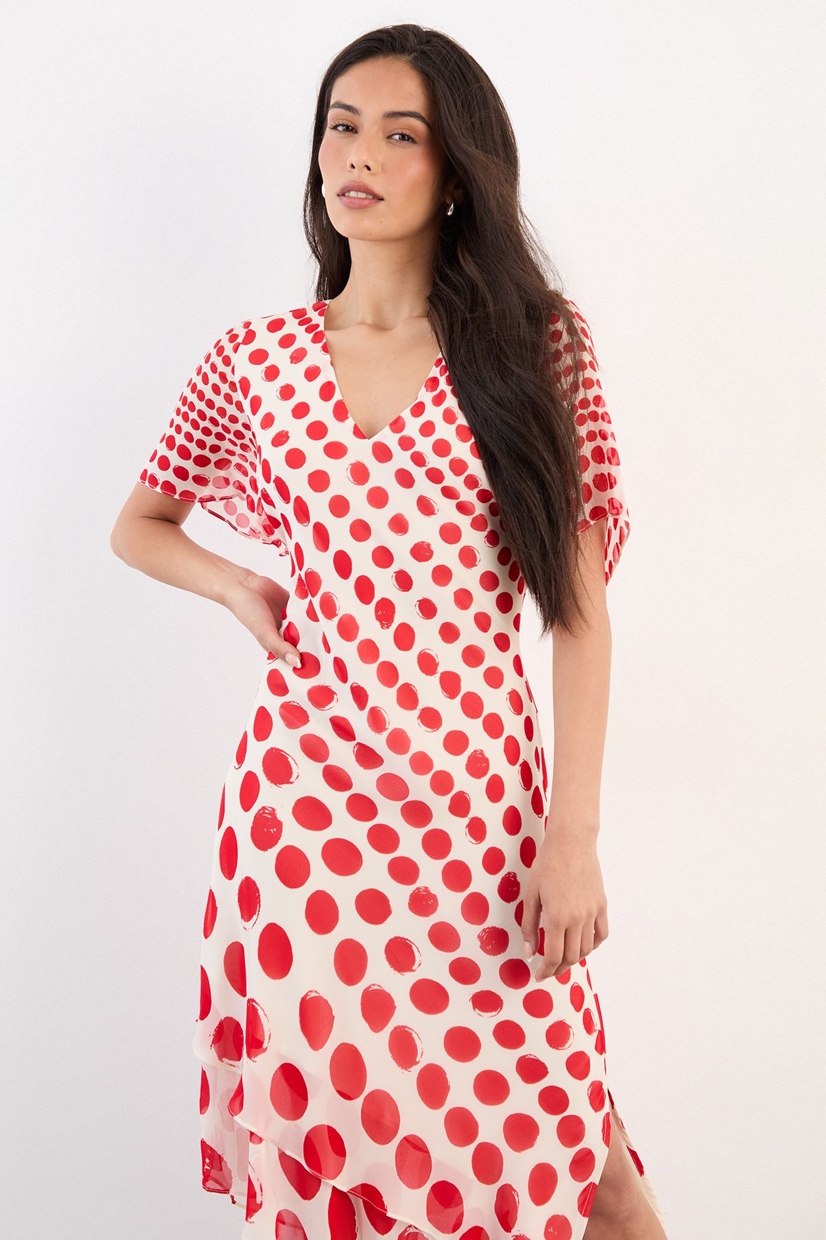Warehouse Graduated Statement Spot Midi Dress