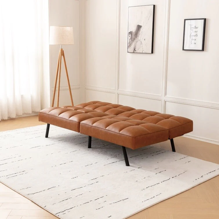 71 Modern Faux Leather Armless Convertible Sofa with Split Back