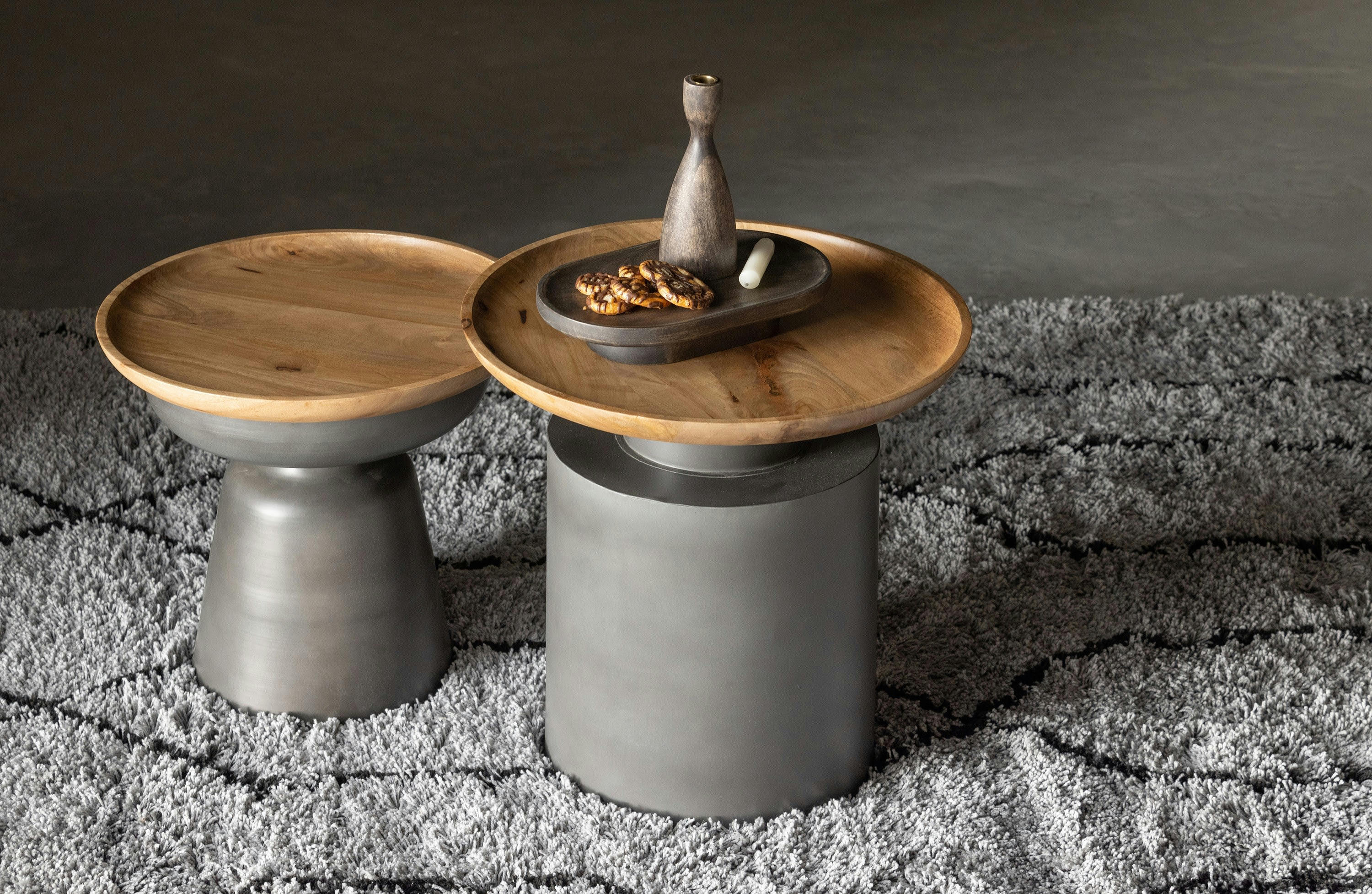 NEW - Table basse en bois et métal noir