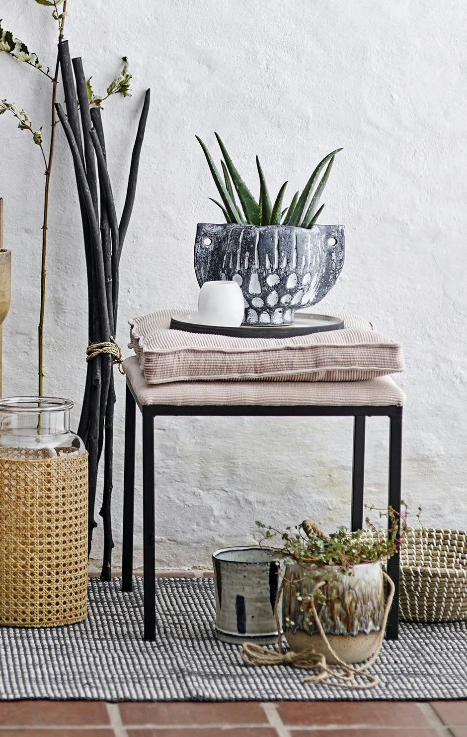 CUMIERE - Pot de fleur en grès bleu H14