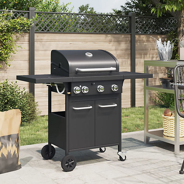 Barbecue gril à gaz avec 4 brûleurs noir acier enduit de poudre vidaXL