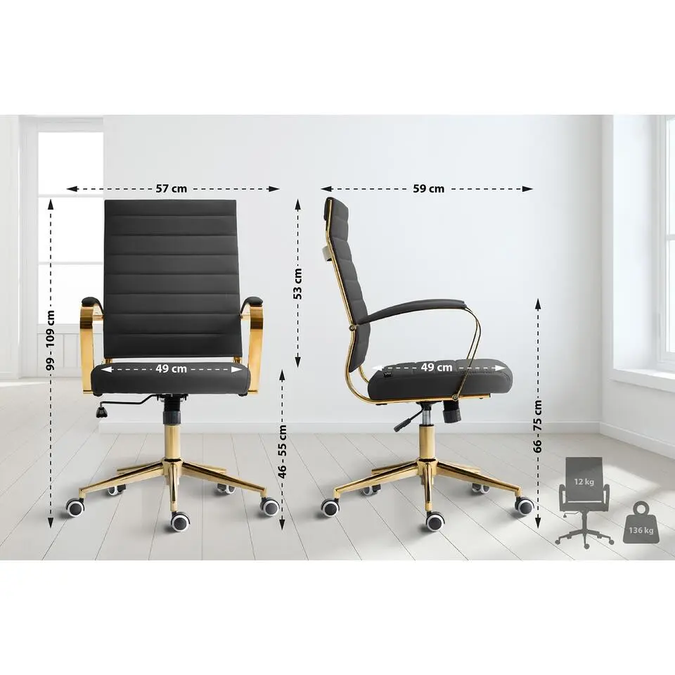 CLP Bureaustoel Havanna goud Frame - Kunstleer - zwart