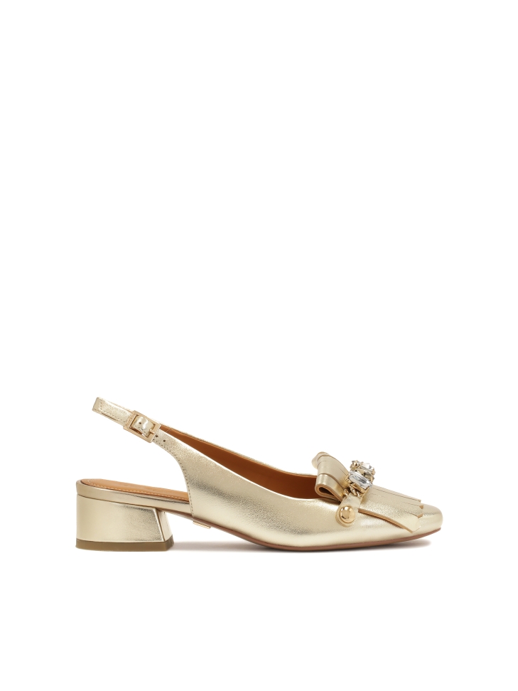 Gold pumps with open heels