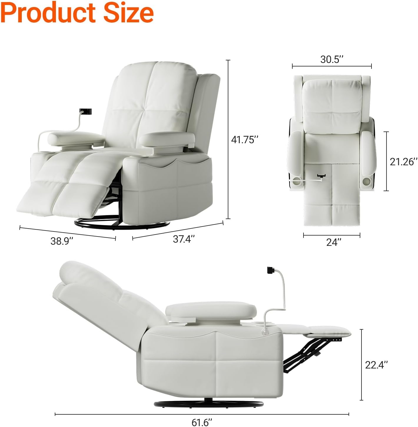 MAMAZING Lullapod Pro Oversized Rocking Chair Nursery with Adjustable Armrests, Electric Glider Nursing Chair for Breastfeeding, Power Swivel Recliner Chairs, Oeko-TEX & FSC Certified (Off White)