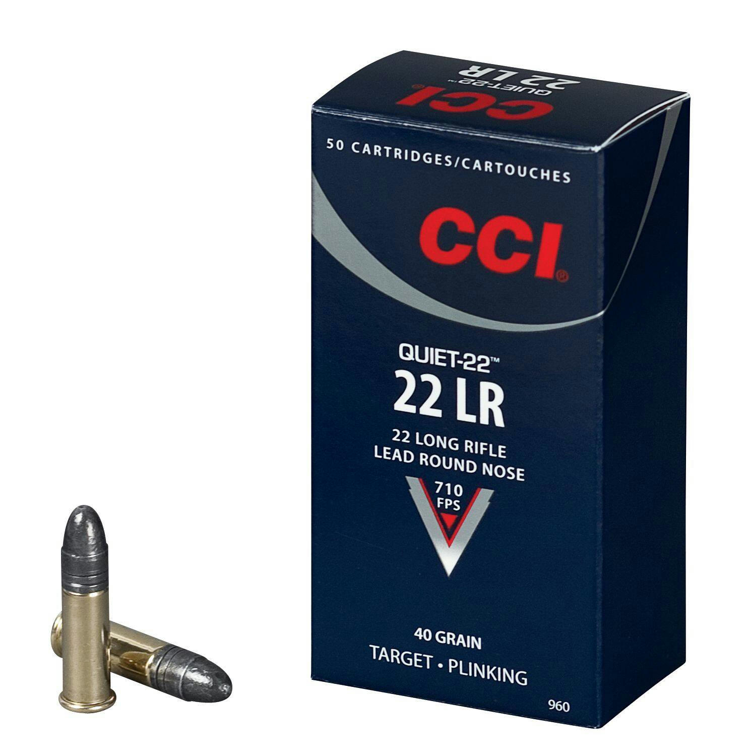 CCI Quiet 22 Long Rifle 40 Grain Lead Round Nose Ammunition, 50-pk