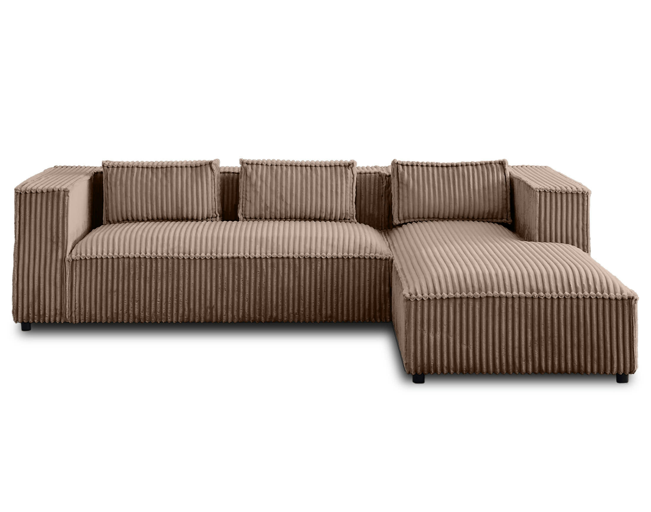 STELLA - Canapé d'angle droit 4 places en velours grosses côtes taupe