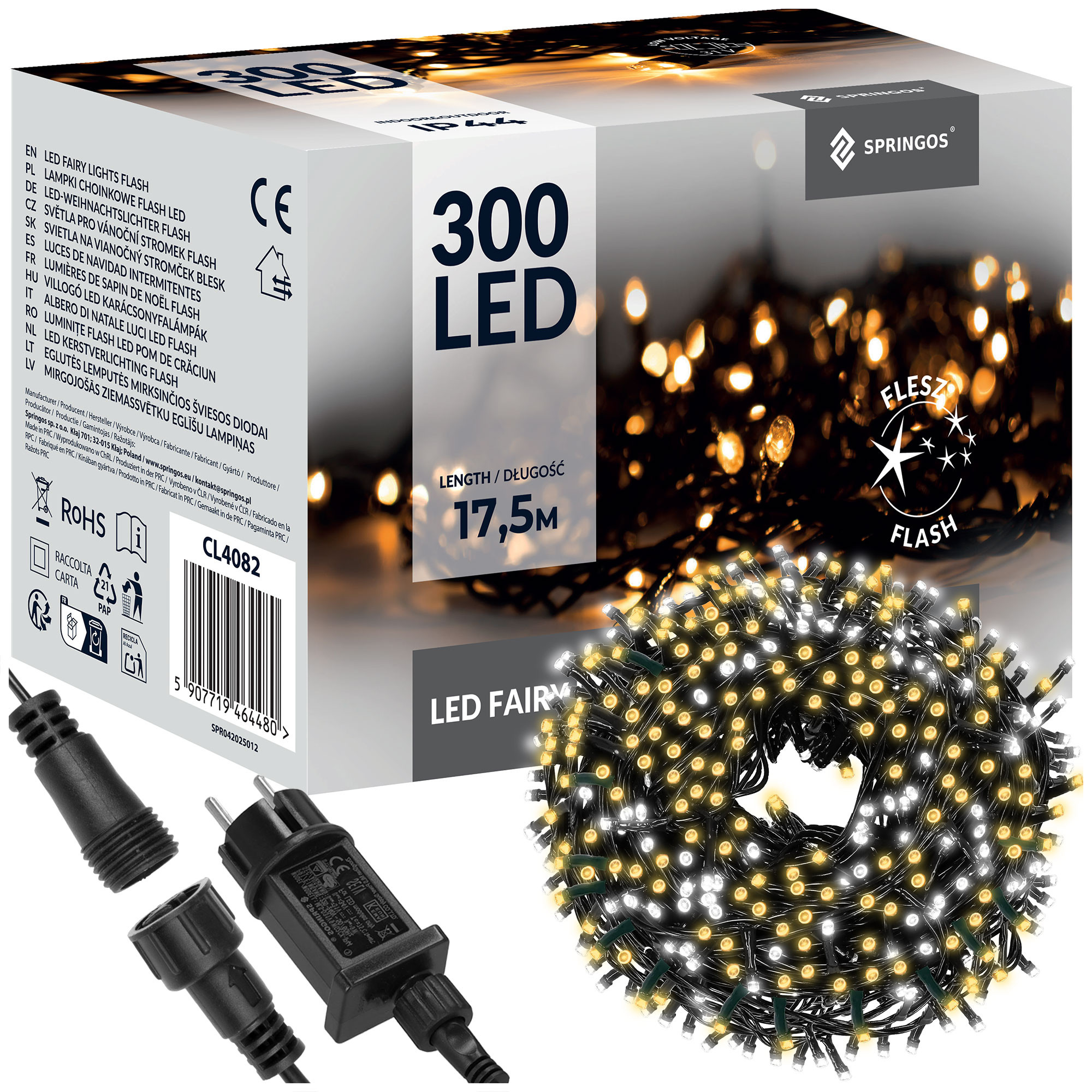 Lampki choinkowe 300LED 15 m ciepły biały  zimny biały flash