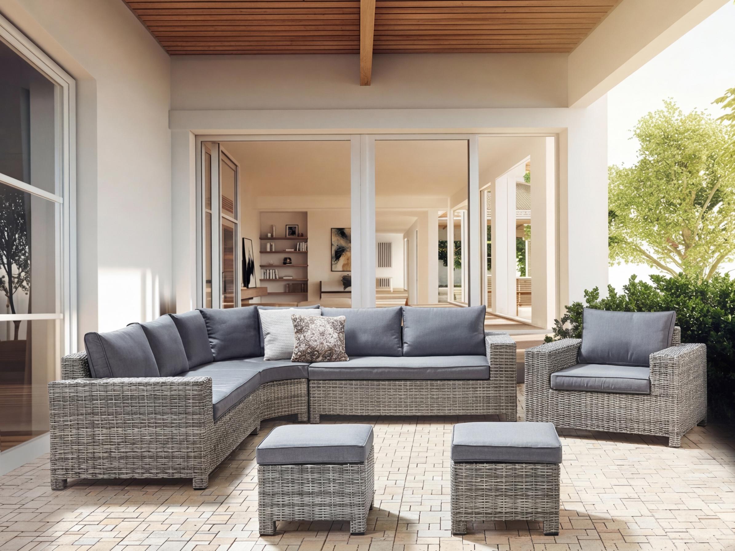 Garden Corner Sofa with Ottoman 9 Seater TEGLIO PE Rattan Grey