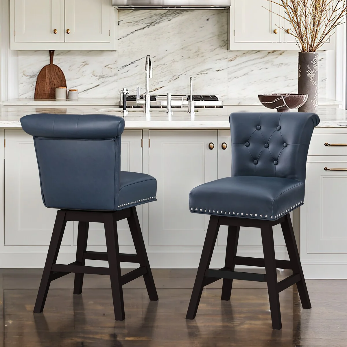 COZYMAN 26 in. Set of 2 Bar Stools Counter Height Barstool 360° Swivel with Curved Backrest