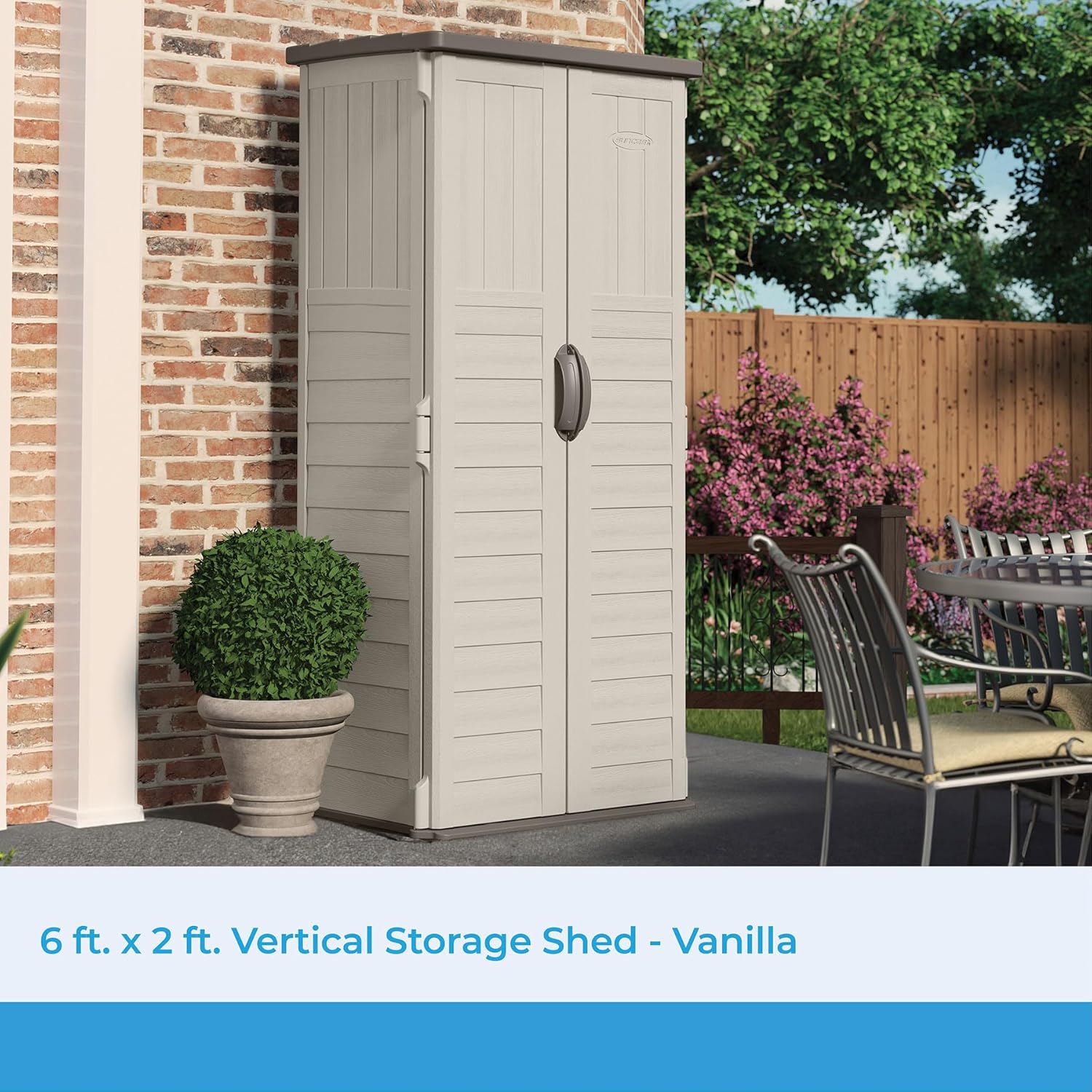 Suncast Vertical Outdoor Storage Shed with All-Weather Construction  Vanilla