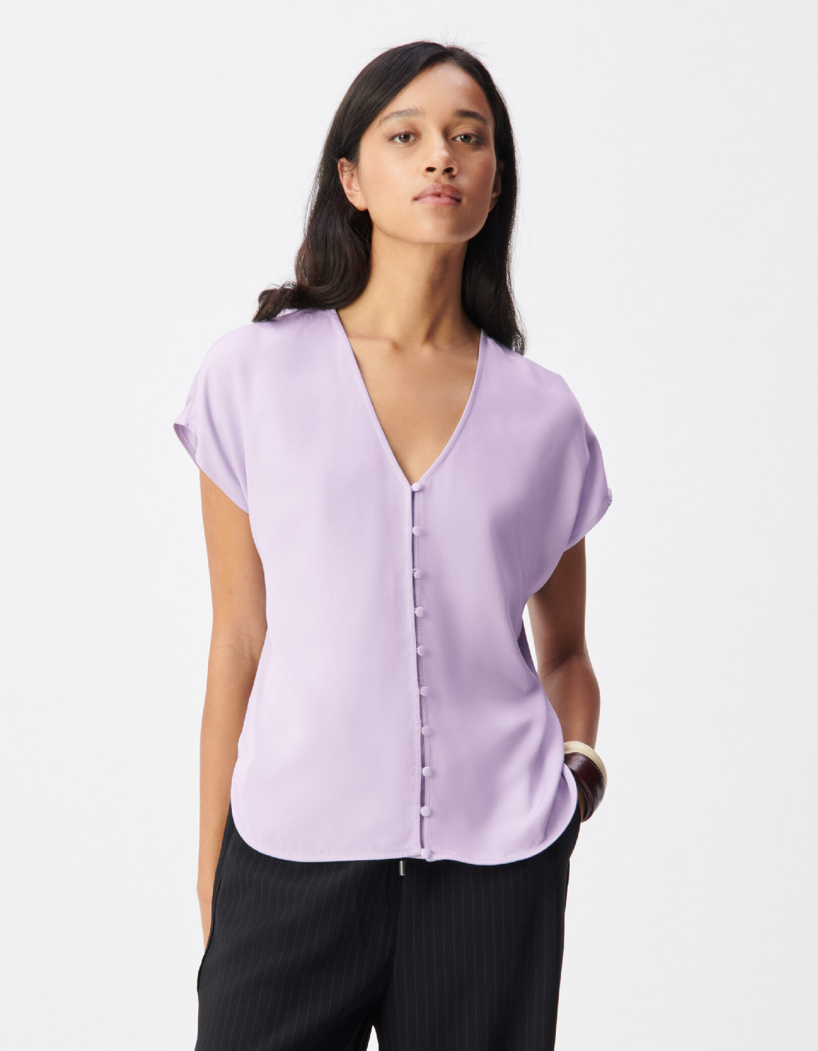 Top manches courtes lilas reversible devant / dos Femme