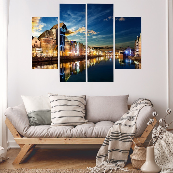 Obraz 4 Częściowy GDAŃSK Nocą Nabrzeże 3D 80x60cm
