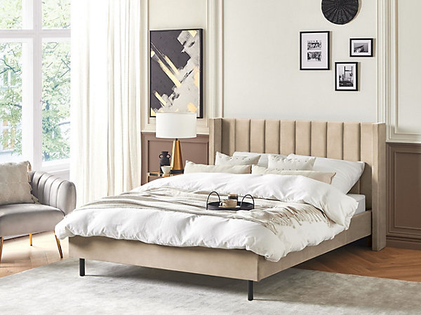 Lit avec sommier Velours VILLETTE 160 x 200 cm Beige
