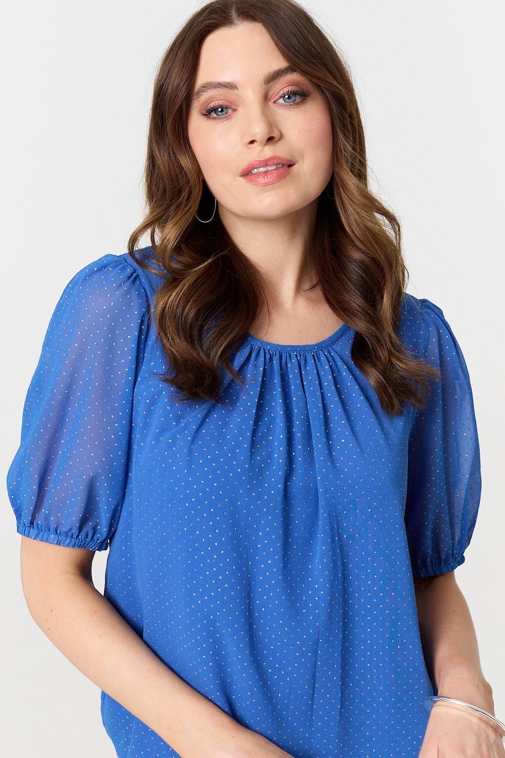 Izabel London Polka Dot Print Semi Sheer Blouse
