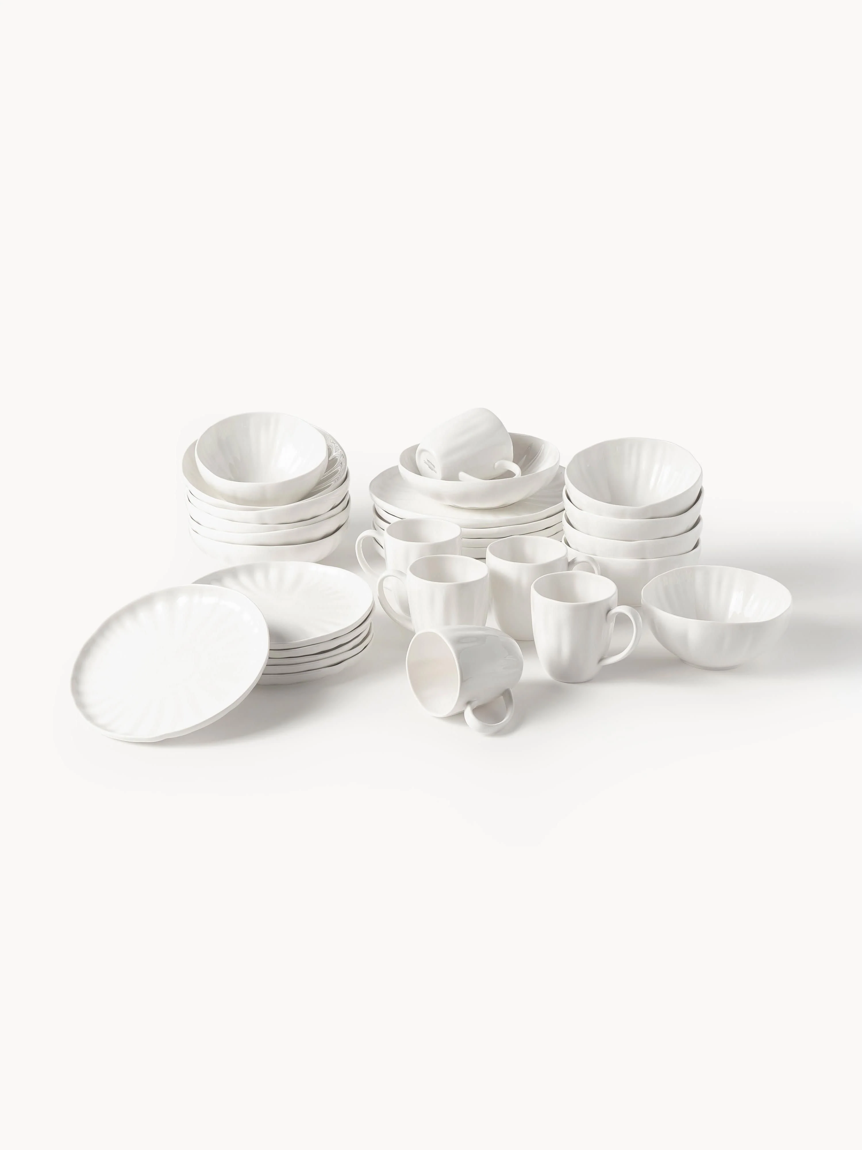 Porzellan-Geschirr-Set Sali mit Relief, 6 Personen, 30er-Set