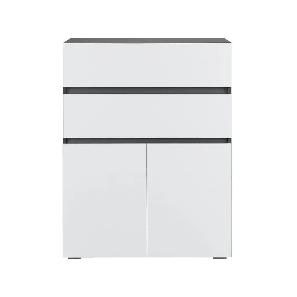 Wisla - Midikast 2 laden, 2 deuren in wit/antraciet spaanplaat