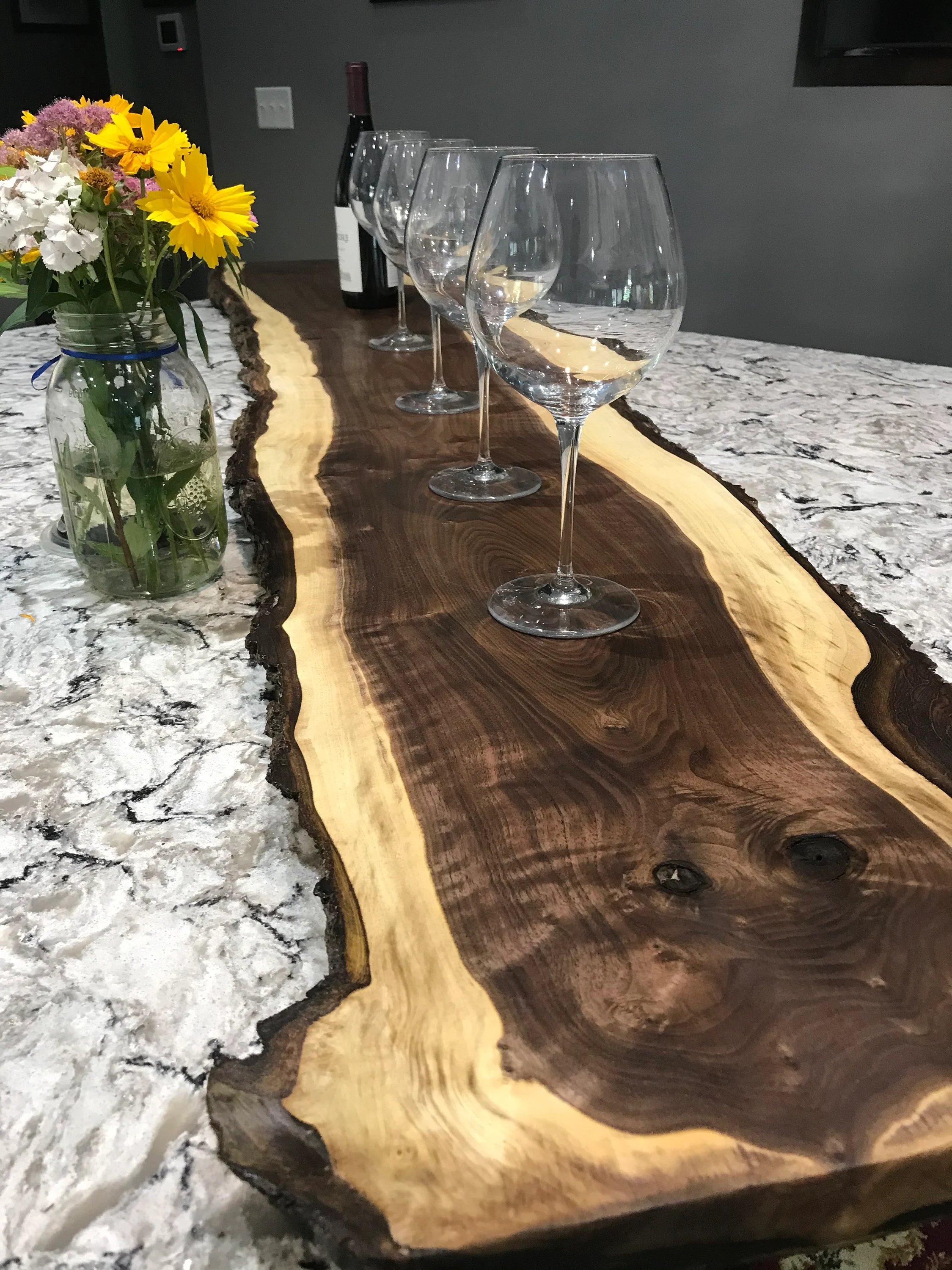 Handcrafted Black Walnut Live Edge Charcuterie Board: Grazing Platter, Bark or No Bark, Handle Option