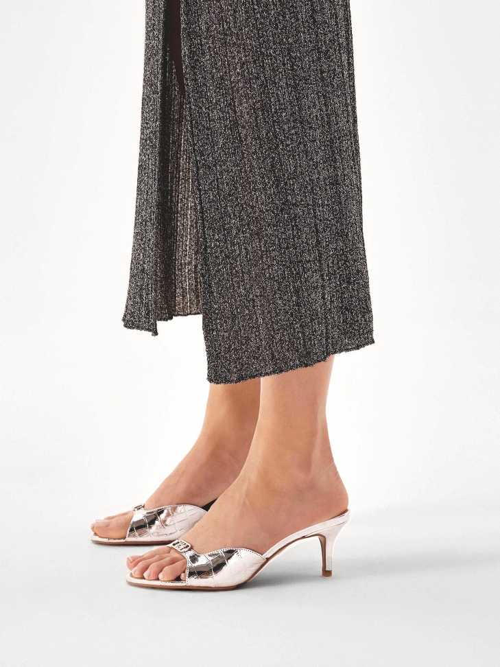 Silver heeled mules with cut-out upper