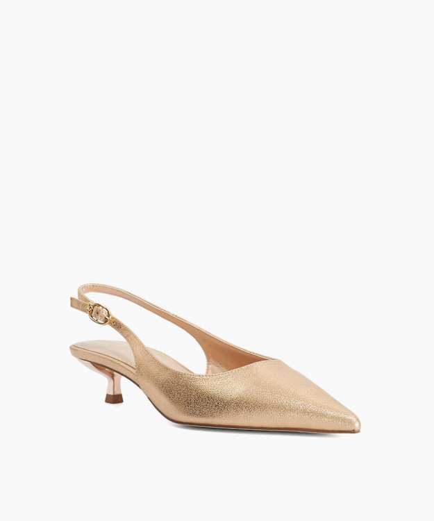 Catalinas Gold - Leather Kitten Heel Sling-Backs