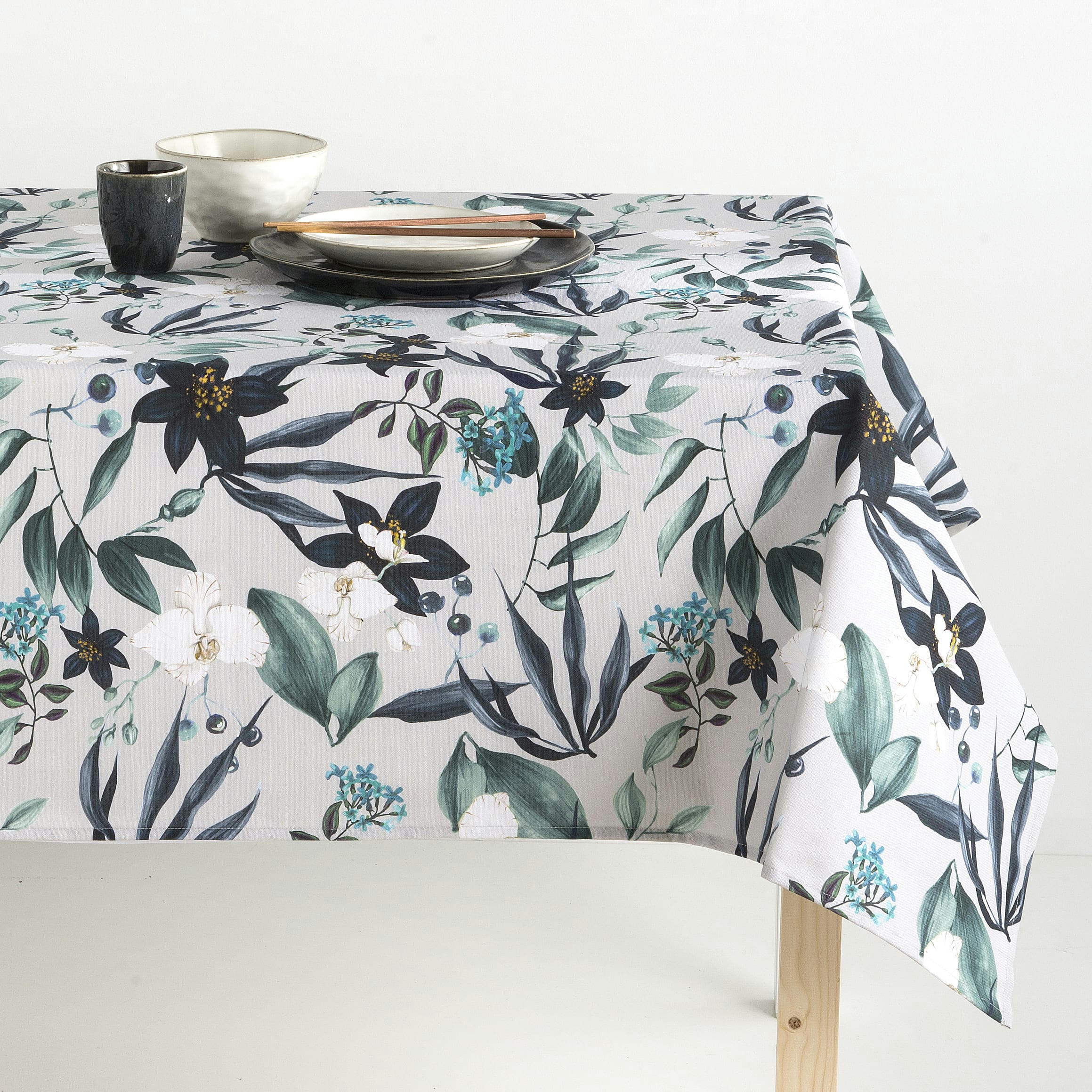 HAVANA MARINO - Nappe en coton biologique antitâche imprimée marine 140x140 cm