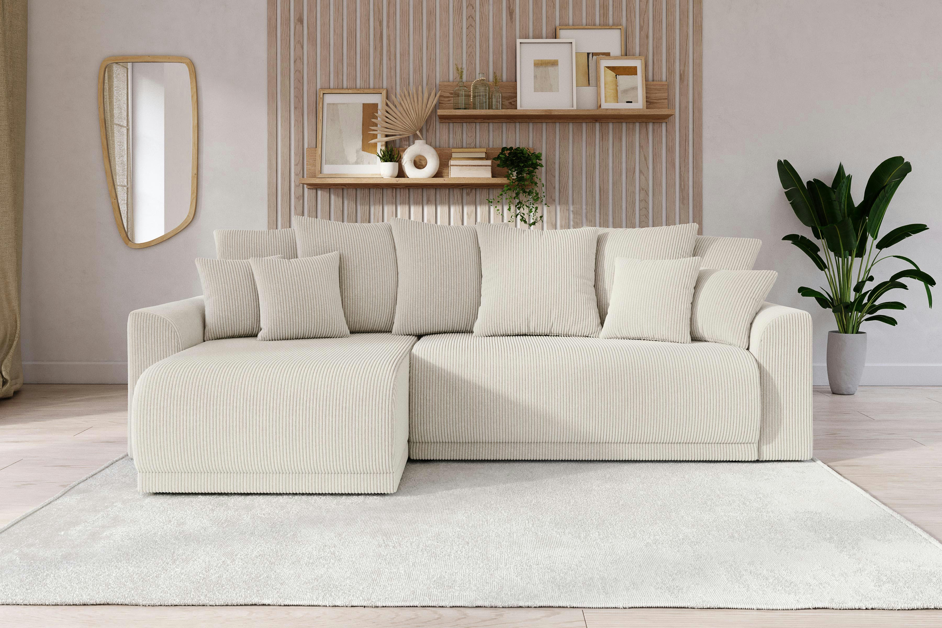 NOVA - Canapé d'angle convertible en velours côtelé 4 places beige