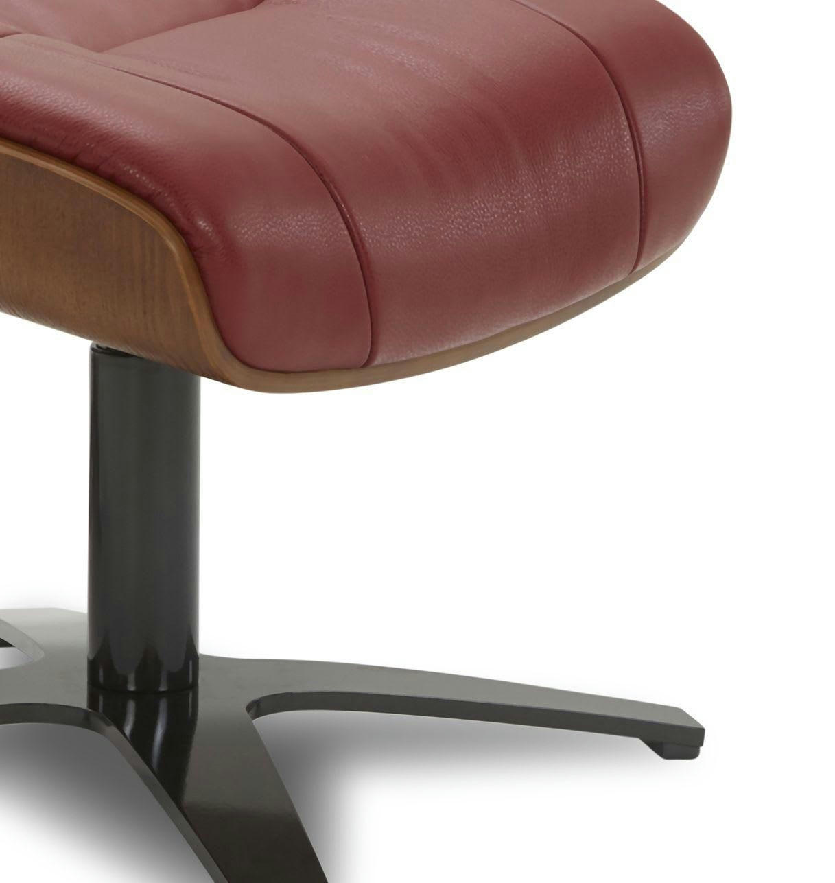 NAOS - Pouf en cuir et chêne Naturel - Cuir Rouge