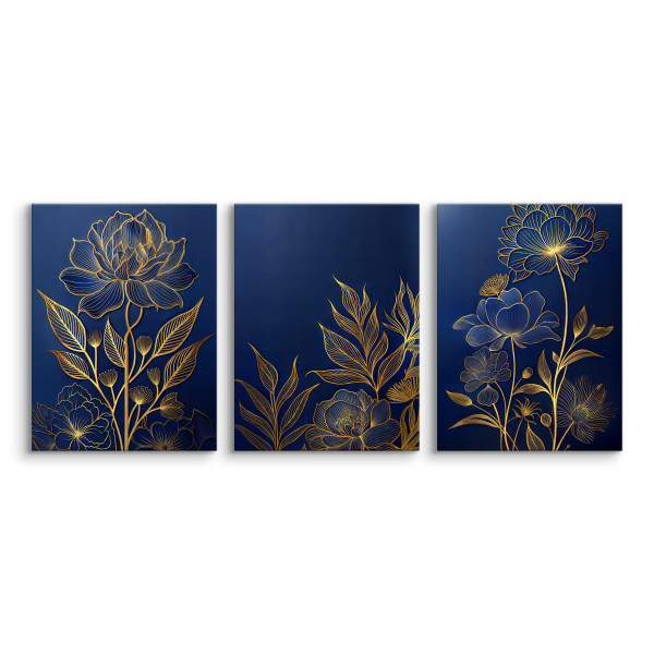 3x Obraz Set Kwiaty Line-art Styl Glamour 30x40cm