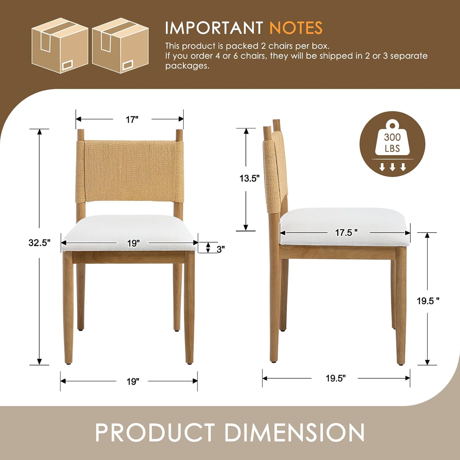 CIMOTA Modern Dining Chairs Set of 6, Mid Century Upholstered Dining Room Chairs with Woven Back, Armless Kitchen Chairs with Natural Solid Wood Legs, Linen Beige