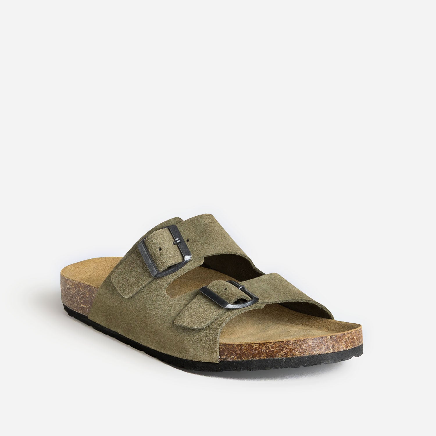 Mule anatomique kaki cuir velours