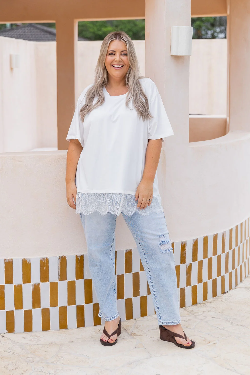 Lola Lace Trim Tee White