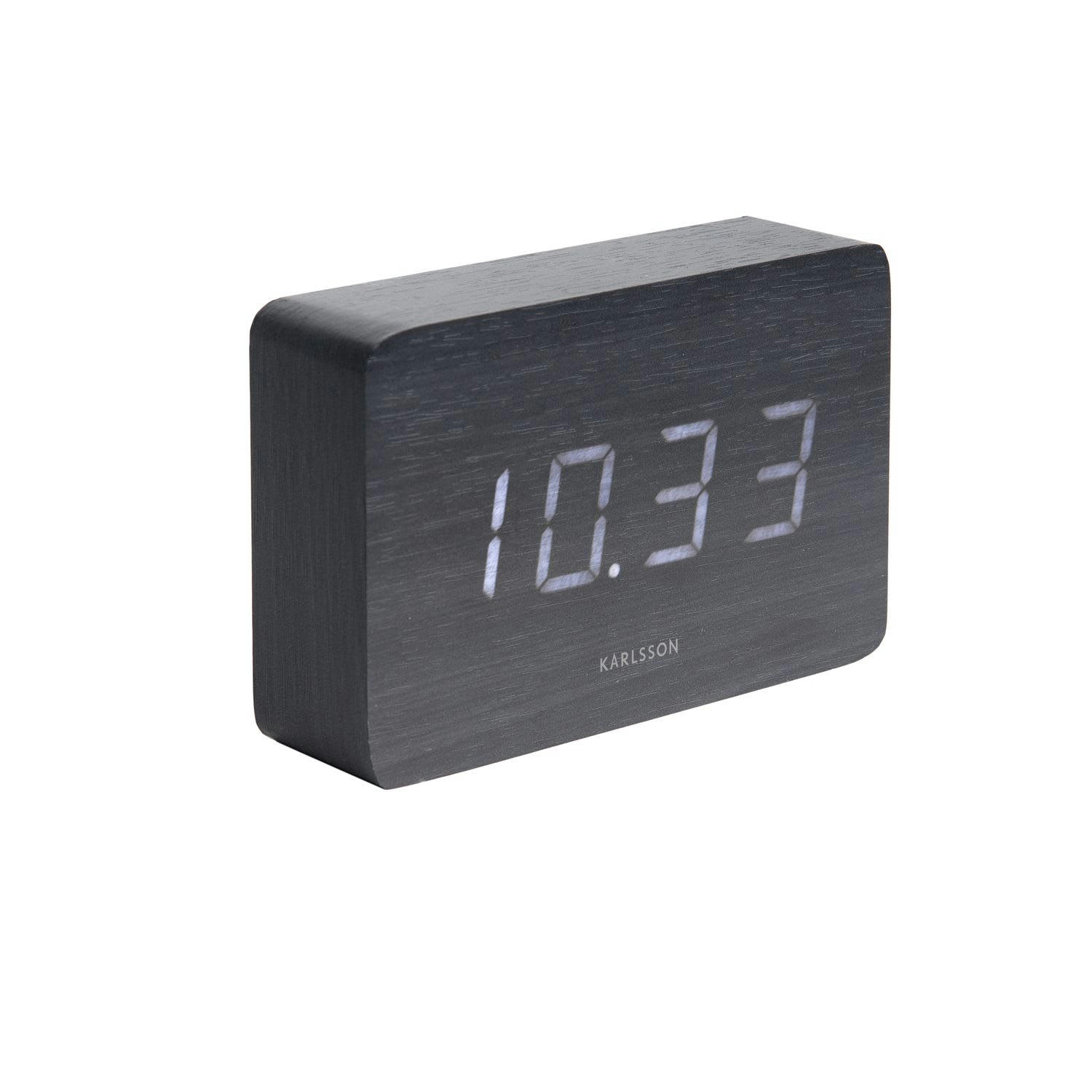 SQUARE - Horloge réveil en bois h. 10 cm noir