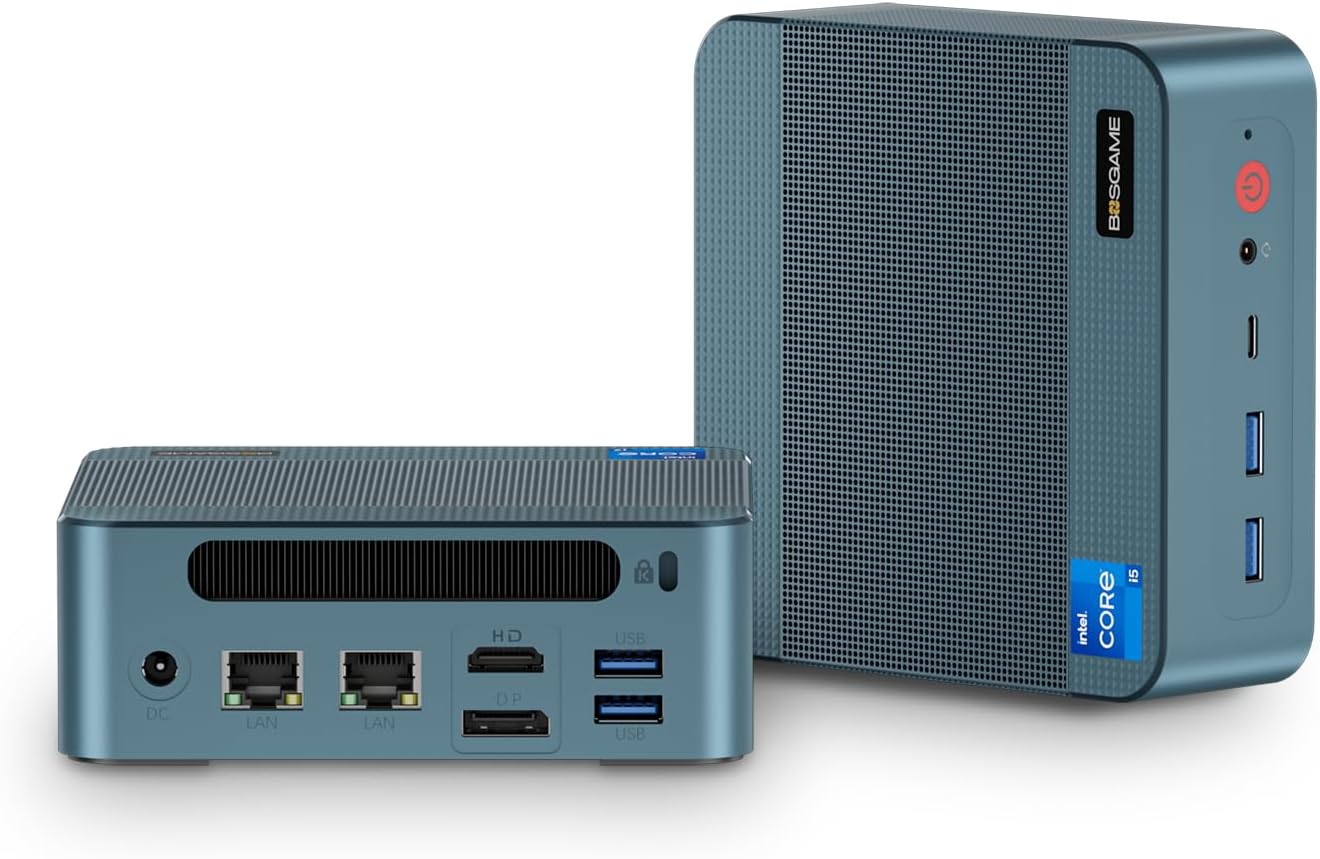 BOSGAME P2 Mini PC Intel i5-12450H (12th Gen  8-Core) | 16GB DDR4 512GB NVMe SSD | Triple 4K Display(HDMI/USB-C/DP) | Dual 2.5G LAN | Wi-Fi 6 & BT 5.2 | Win 11 Pro | Compact Desktop for Office  HTPC