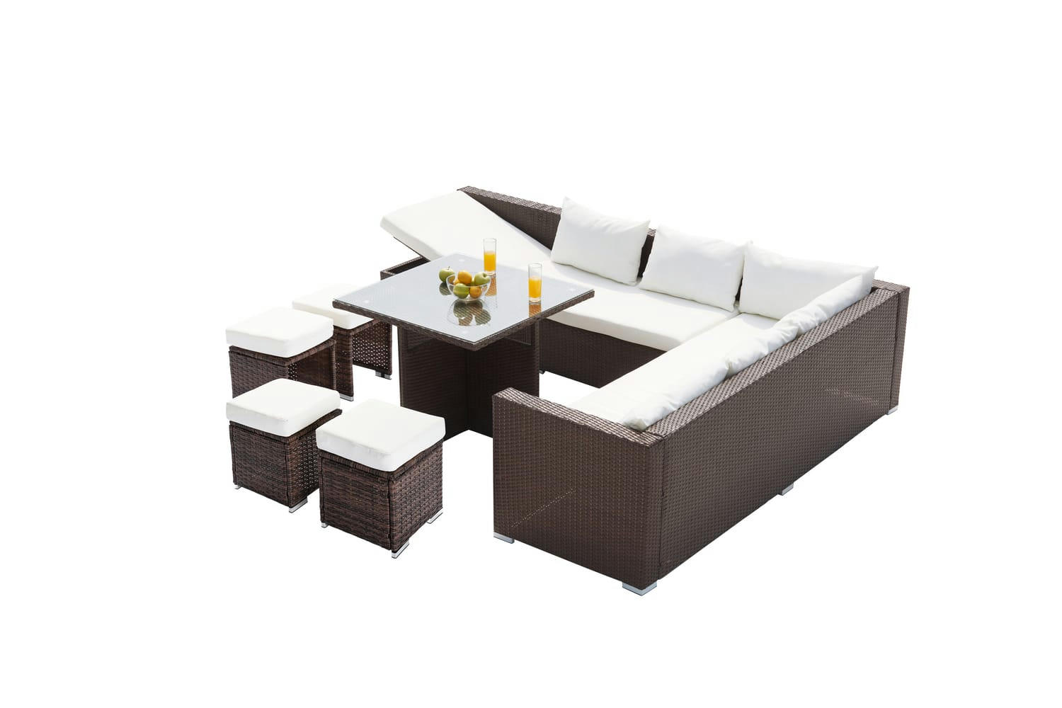 SAMOA - Salon de jardin encastrable 10 places en résine tressée marron