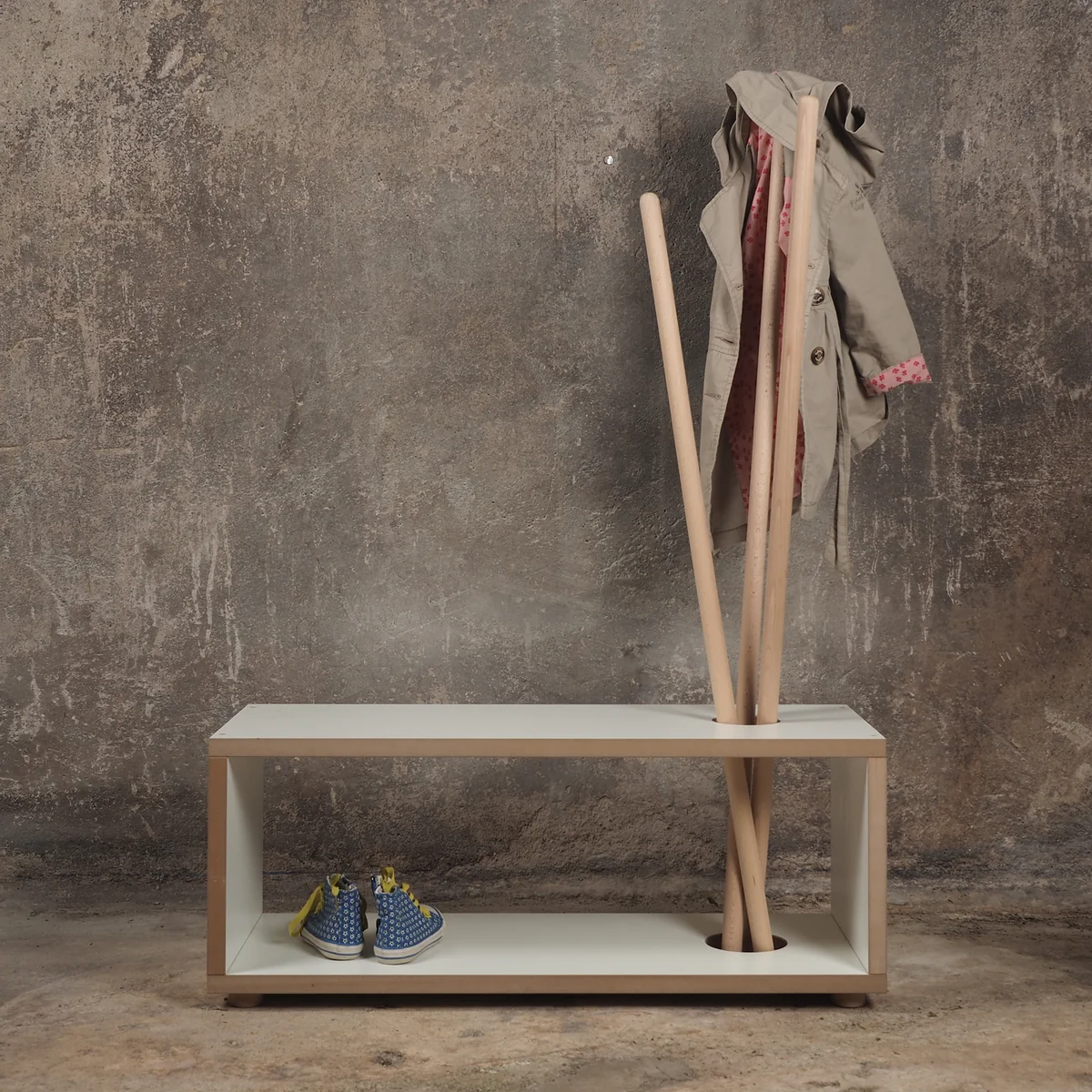 Tojo - ordnung Kinder Garderobe und Bank, weiß / Buche