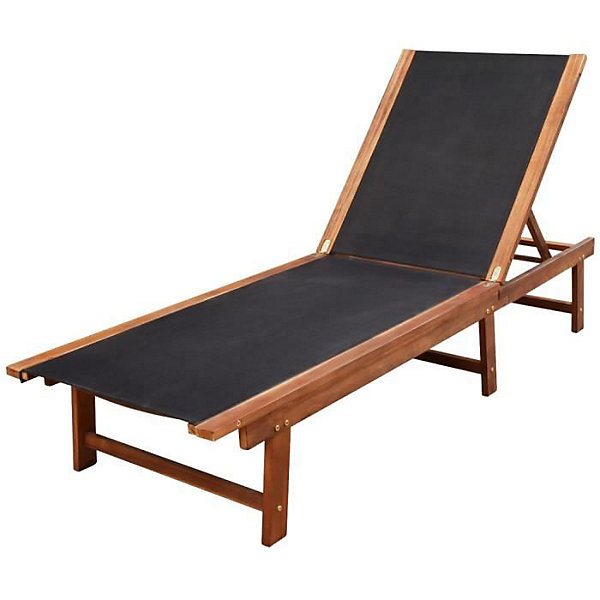Chaise longue en acacia et textilène - Noir - 200 x 66 x 34 cm